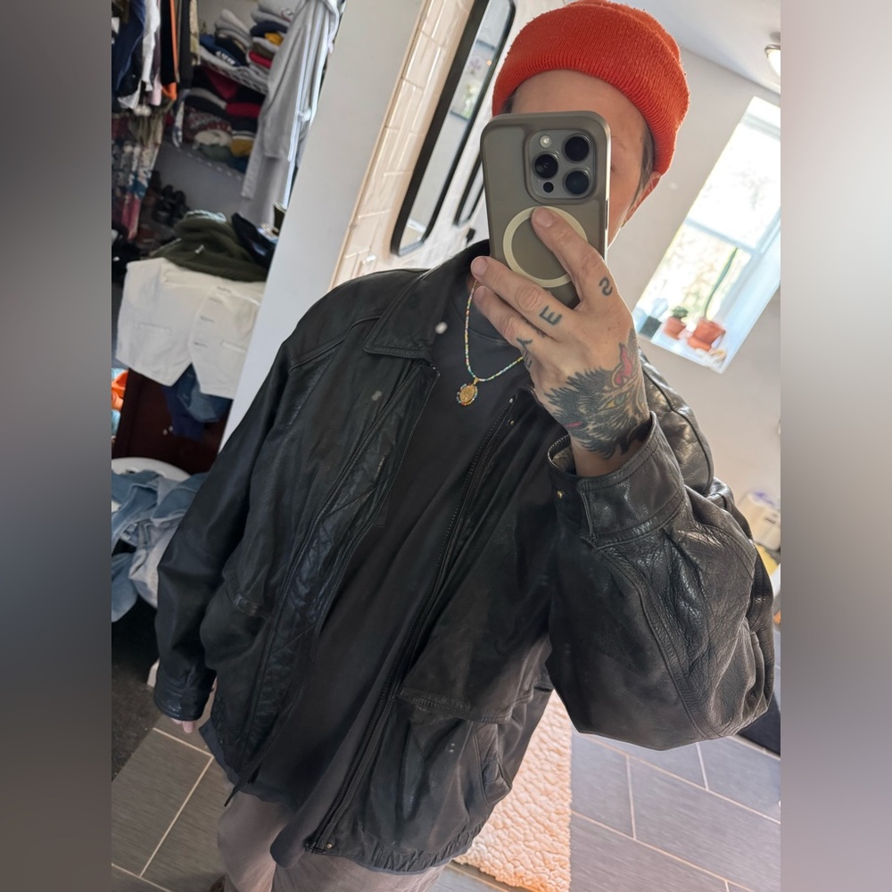 John Ashford Vintage 100% Leather Bomber  Jacket